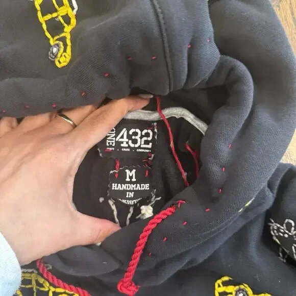 ONE432 HOODIE 33 Rat Race Hand Stich Handmade Streetwear Size Large 1908 - Picture 12 of 13